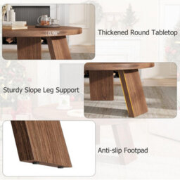 Walnut Modern 85Cm Round Dining Table Kitchen Wood Top & Slope Legs - thumbnail 6