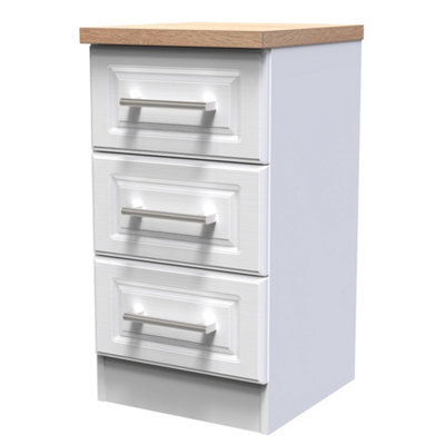 Sevilla Ready Assembled Matt White Light Oak Effect 3 Drawer Bedside Chest (H)695mm (W)395mm (D)415mm - image 1