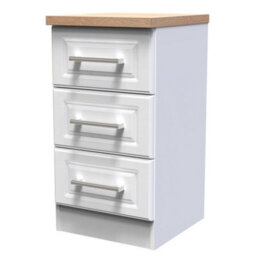 Sevilla Ready Assembled Matt White Light Oak Effect 3 Drawer Bedside Chest (H)695mm (W)395mm (D)415mm
