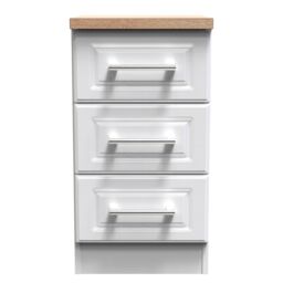 Sevilla Ready Assembled Matt White Light Oak Effect 3 Drawer Bedside Chest (H)695mm (W)395mm (D)415mm - thumbnail 2