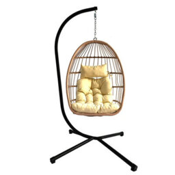 Groundlevel Cream Luxury Hanging Egg Chair With Cushion