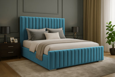 Adore Designs Portland Plush Velvet Sleigh Bed, With Footboard - 4Ft Small Double - Mallard - image 1