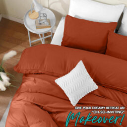 Bedlooms Rust Cotton Duvet Cover Set, Breathable & Anti-Allergic Bedding Pack, Super King 260X220Cm - thumbnail 5