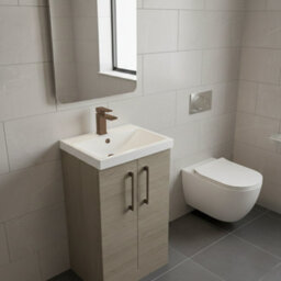 Balterley Bramshall Modern Bathroom 2 Soft Close Door & Mid-Edge Vanity Unit Basin, Solace Oak, 500mm - thumbnail 4