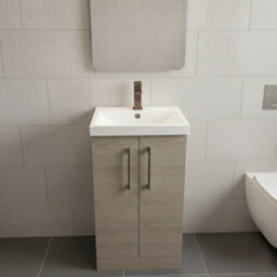 Balterley Bramshall Modern Bathroom 2 Soft Close Door & Mid-Edge Vanity Unit Basin, Solace Oak, 500mm - thumbnail 2