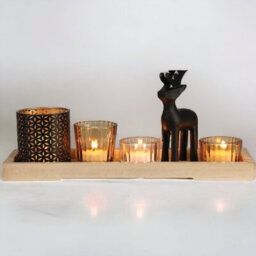 Urbn-Living Urbnliving Height 10Cm 6 Pcs Reindeer Tealight Holder In Wooden Candle Tray Christmas Table Mantelpiece - thumbnail 7