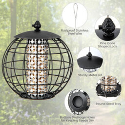 Costway Squirrel-Proof Bird Feeder For Outdoor Hanging Caged Seed Feeder For Wild Birds - thumbnail 9