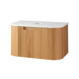 Homestylestore 800mm Oak Wall Hung Fluted Bathroom Vanity Unit - thumbnail 1