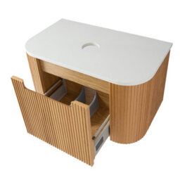 Homestylestore 800mm Oak Wall Hung Fluted Bathroom Vanity Unit - thumbnail 2