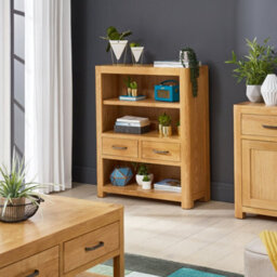 The Furniture Market Soho Oak Curved Small Compact Low Bookcase With 2 Drawers - thumbnail 3