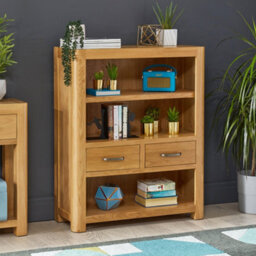 The Furniture Market Soho Oak Curved Small Compact Low Bookcase With 2 Drawers - thumbnail 2