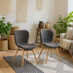 Wyld Haus Set Of 2 Acorn Dining Chairs, Grey Bouclé Fabric With Oiled Oak Legs - thumbnail 2