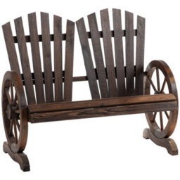 Wyld Haus Basetti Fir Wood Slatted Natural Love Seat With Wheel-Style Armrests - 2-Seater Rustic Garden Bench - thumbnail 2