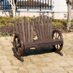 Wyld Haus Basetti Fir Wood Slatted Natural Love Seat With Wheel-Style Armrests - 2-Seater Rustic Garden Bench - thumbnail 3