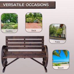 Wyld Haus Basetti Fir Wood Slatted Natural Love Seat With Wheel-Style Armrests - 2-Seater Rustic Garden Bench - thumbnail 8