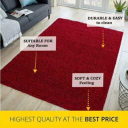 STALWART Modern Shaggy Rug - 5Cm Thick Pile Soft Touch Washable Area Rugs Carpet (Red, 60X110Cm) - thumbnail 3
