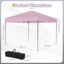 Gainoom 300 X 295 Cm Pop Up Canopy Tent Pink Foldable Outdoor Sunshade Patio Shelter Gazebo - thumbnail 2