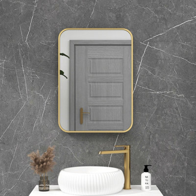 Royal Bathrooms Elmore 500 X 700mm Brushed Brass Framed Bathroom Mirror Rectangular Non-Led Minimalist Design - image 1