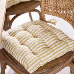 Dibor Set Of 2 Vintage Style Yellow Striped Indoor Ourdoor Garden Furniture Dining Chair Seat Pad - thumbnail 2