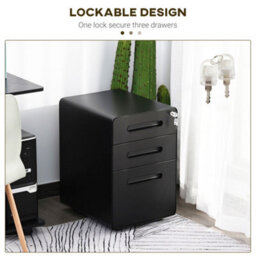 Vinsetto 3 Drawer Modern Steel Filing Cabinet W/ 4 Wheels Lock Pencil Box Black - thumbnail 4