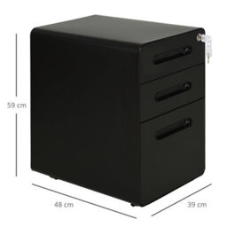 Vinsetto 3 Drawer Modern Steel Filing Cabinet W/ 4 Wheels Lock Pencil Box Black - thumbnail 3
