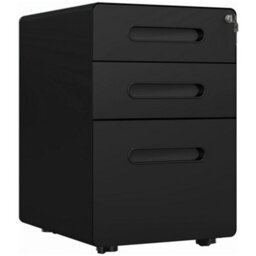 Vinsetto 3 Drawer Modern Steel Filing Cabinet W/ 4 Wheels Lock Pencil Box Black - thumbnail 2