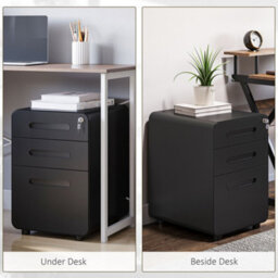 Vinsetto 3 Drawer Modern Steel Filing Cabinet W/ 4 Wheels Lock Pencil Box Black - thumbnail 7