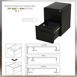 Vinsetto 3 Drawer Modern Steel Filing Cabinet W/ 4 Wheels Lock Pencil Box Black - thumbnail 6