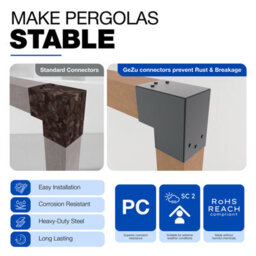 Gezu Impex Heavy Duty Anthracite Grey Pergola L Shape Post Connector - 91 X 91 mm (Pack Of 4) - thumbnail 5