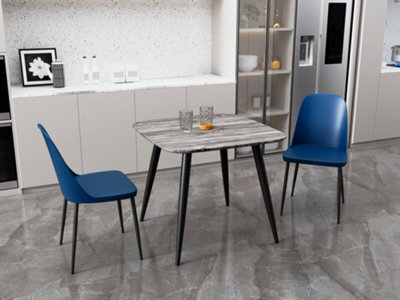 Core Products Aspen Grey Oak Effect 80Cm Square Dining Table With 2 Blue Plastic Duo Design Chairs - image 1
