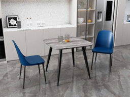 Core Products Aspen Grey Oak Effect 80Cm Square Dining Table With 2 Blue Plastic Duo Design Chairs