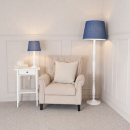 Valuelights Victoria Traditional White Wood Candlestick Floor Lamp With Navy Blue Tapered Shade - Led Bulb Included - thumbnail 3