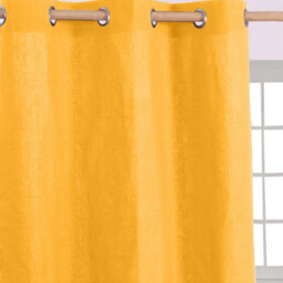Homescapes Cotton Plain Mustard Yellow Ready Made Eyelet Curtain Pair, 117 X 137Cm - thumbnail 2