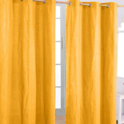 Homescapes Cotton Plain Mustard Yellow Ready Made Eyelet Curtain Pair, 117 X 137Cm