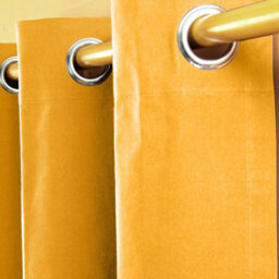 Homescapes Cotton Plain Mustard Yellow Ready Made Eyelet Curtain Pair, 117 X 137Cm - thumbnail 3
