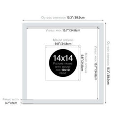"14X14"" Light Grey Picture Frame - 14X14"" Square Frame With 10X10"" Mount For 14X14""/10X10"" Pictures Moderrn Style Thin Edge, 1 Pack" - thumbnail 2