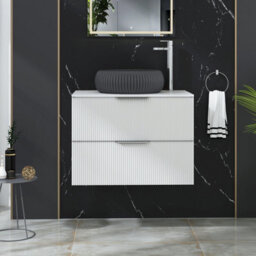 Royal Bathrooms Evora 700mm Matt White Fluted Wall Hung Countertop Vanity Unit 2 Drawer With Milan Black Basin - thumbnail 1