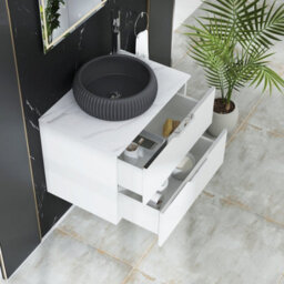 Royal Bathrooms Evora 700mm Matt White Fluted Wall Hung Countertop Vanity Unit 2 Drawer With Milan Black Basin - thumbnail 3