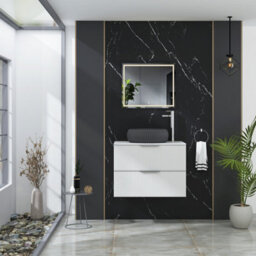 Royal Bathrooms Evora 700mm Matt White Fluted Wall Hung Countertop Vanity Unit 2 Drawer With Milan Black Basin - thumbnail 2