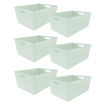 Simpa 6Pc 4L Sage Green Plastic Storage Basket Studio Organiser Trays With Handles - image 1