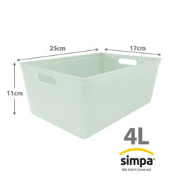 Simpa 6Pc 4L Sage Green Plastic Storage Basket Studio Organiser Trays With Handles - thumbnail 3