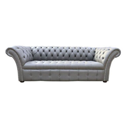 Chesterfield 3 Seater Sofa Buttoned Seat Silver Birch Leather In Balmoral Style - image 1