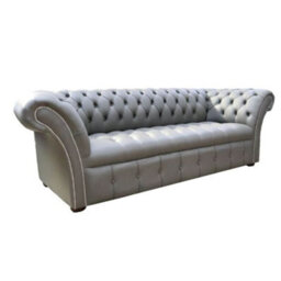 Chesterfield 3 Seater Sofa Buttoned Seat Silver Birch Leather In Balmoral Style - thumbnail 2