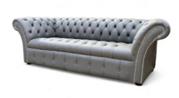 Chesterfield 3 Seater Sofa Buttoned Seat Silver Birch Leather In Balmoral Style - thumbnail 3