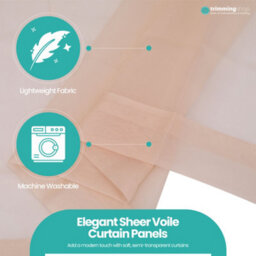 "Neel Blue Voile Curtains Slot Top, 2 Curtains, Cream - 56"" Width X 90"" Drop" - thumbnail 4