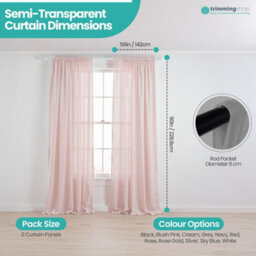"Neel Blue Voile Curtains Slot Top, 2 Curtains, Cream - 56"" Width X 90"" Drop" - thumbnail 2