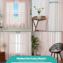 "Neel Blue Voile Curtains Slot Top, 2 Curtains, Cream - 56"" Width X 90"" Drop" - thumbnail 8