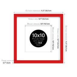 "10X10"" Red Picture Frame - 10X10"" Square Frame With 8X8"" Mount For 10X10""/8X8"" Pictures Moderrn Style Thin Edge, 1 Pack" - thumbnail 2