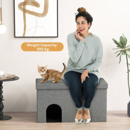 Costway 3-In-1 Cat Litter Box Enclosure Hidden Cat Washroom Ottoman Shoe Bench Flip-Up - thumbnail 4