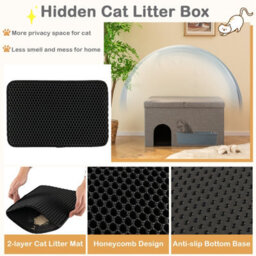 Costway 3-In-1 Cat Litter Box Enclosure Hidden Cat Washroom Ottoman Shoe Bench Flip-Up - thumbnail 6